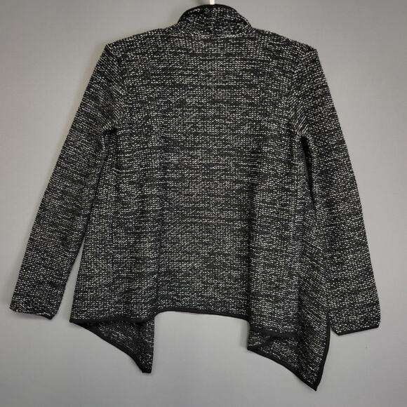 Forever 21 Waterfall Cardigan Womens Large Black White Open Front Knit Sweater - Picture 10 of 12